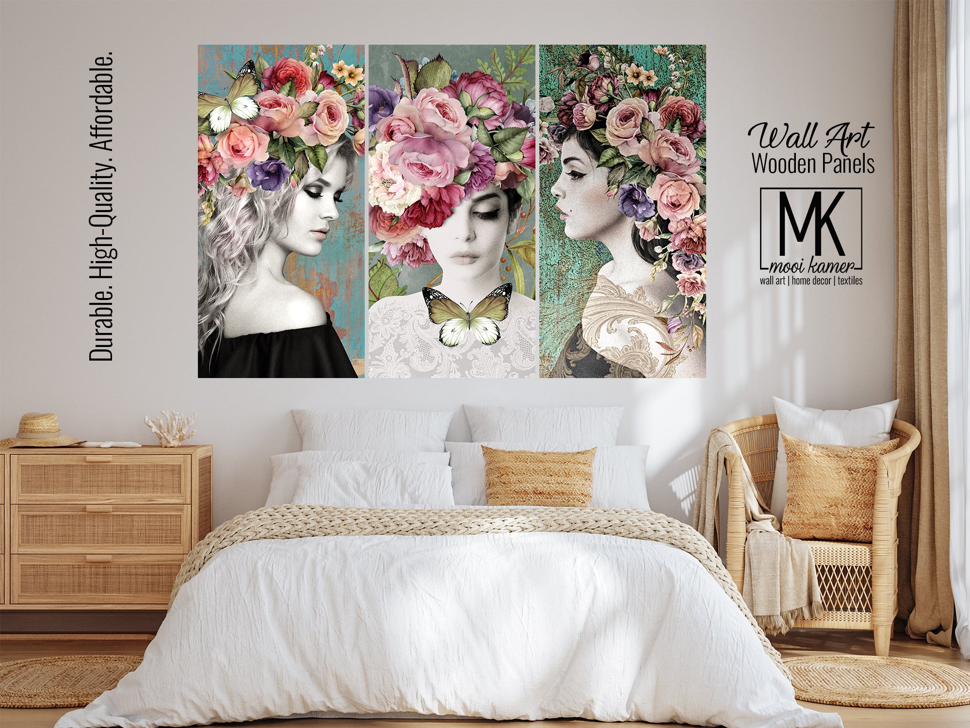Wooden Wall Art | 3 Set | Art | Floral Woman – Mooi Kamer