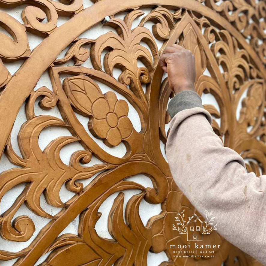 Hand Carved Wooden Headboard | Natural